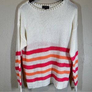Pol Lightweight Round Neck Sweater Women’s Sz M Pink Orange Stripe Spring